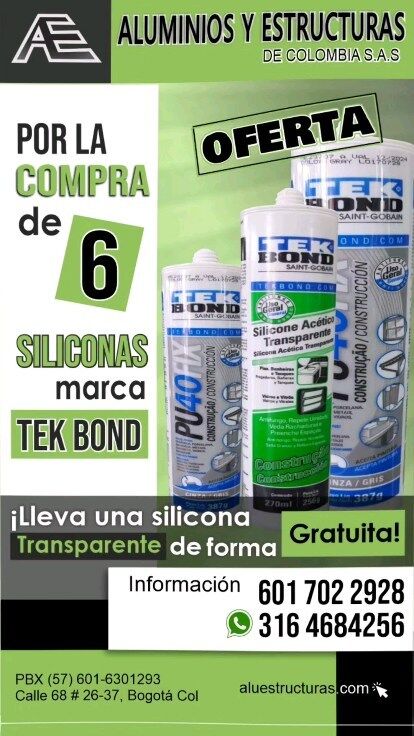 ¡Mantén tus ventanas herméticas y protegidas! Descubre nuestras siliconas de alta calidad para sellado TEK BOND 🏡✨ Garantiza un sellado seguro y libre de filtraciones con nuestros productos. ¡Aprovecha nuestras promociones especiales!

#aluminio #construcción #ferreteria #vidrio